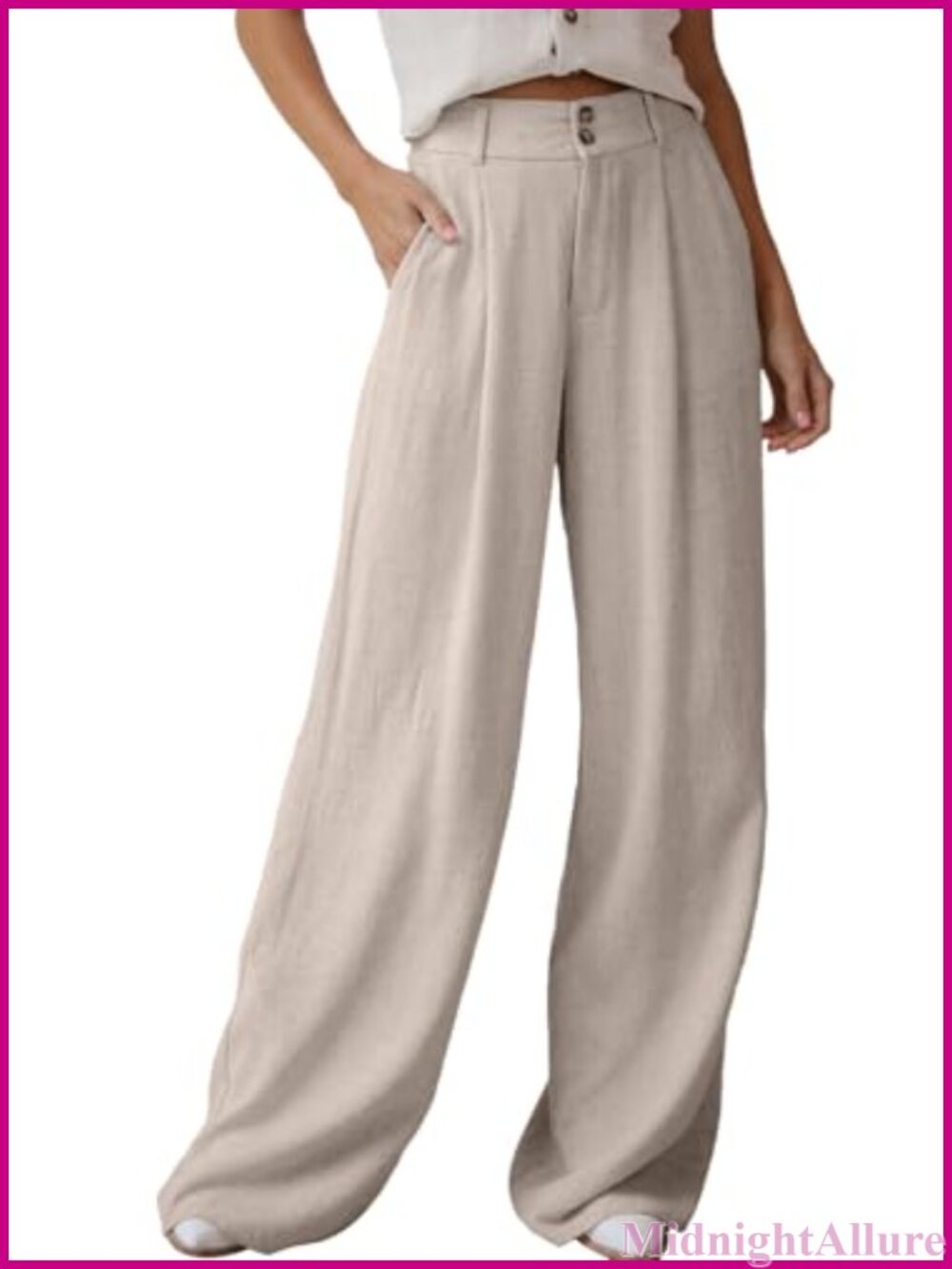 Linen Blend Wide Leg Pants High Waisted Loose Palazzo